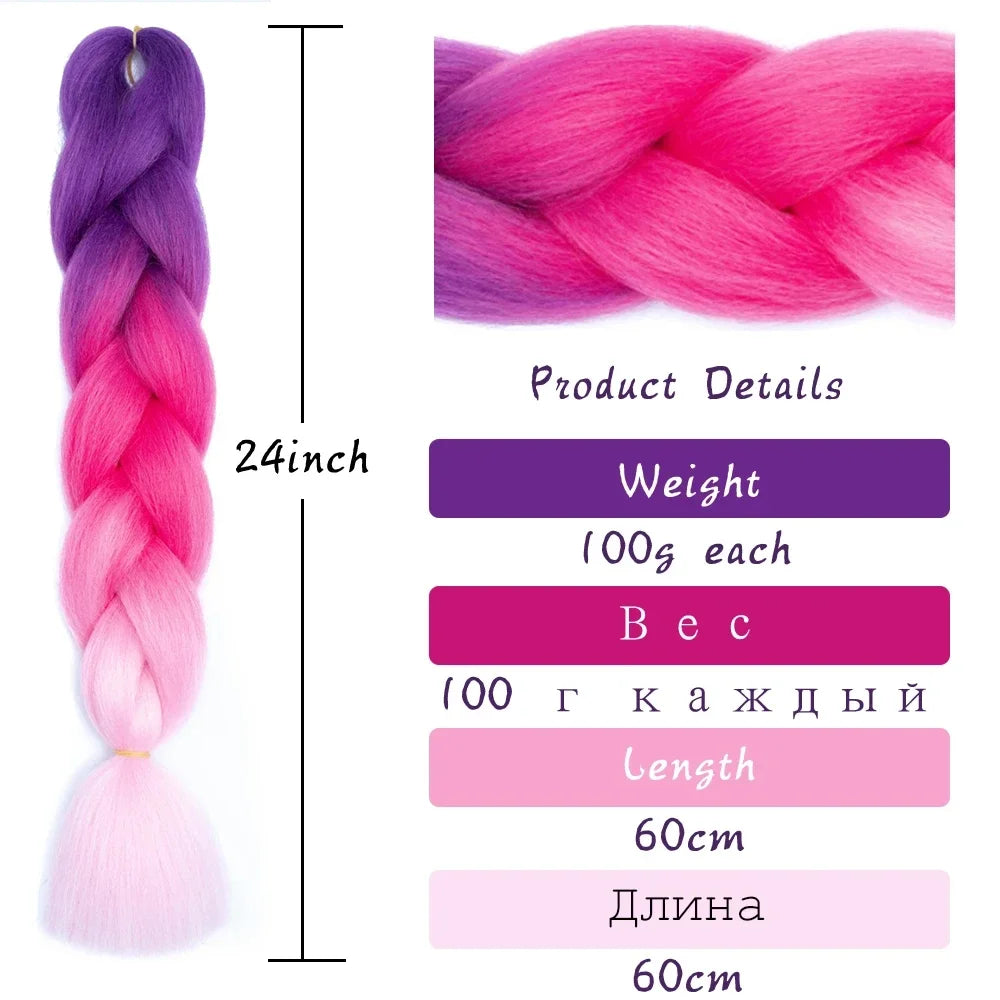 24 Inch Jumbo Braids Extensions Synthetic Braiding Hair Afro Ombre