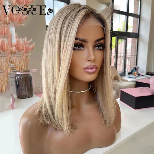 Highlight 13X4 Transparent Lace Human Hair Front Wigs Frontal Straight