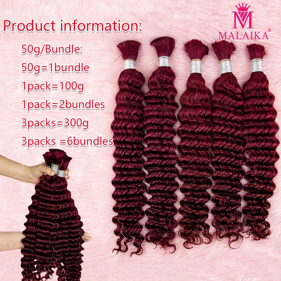 28 In 99J Color Deep Wave Bulk Human Hair for Braiding No Weft Virgin