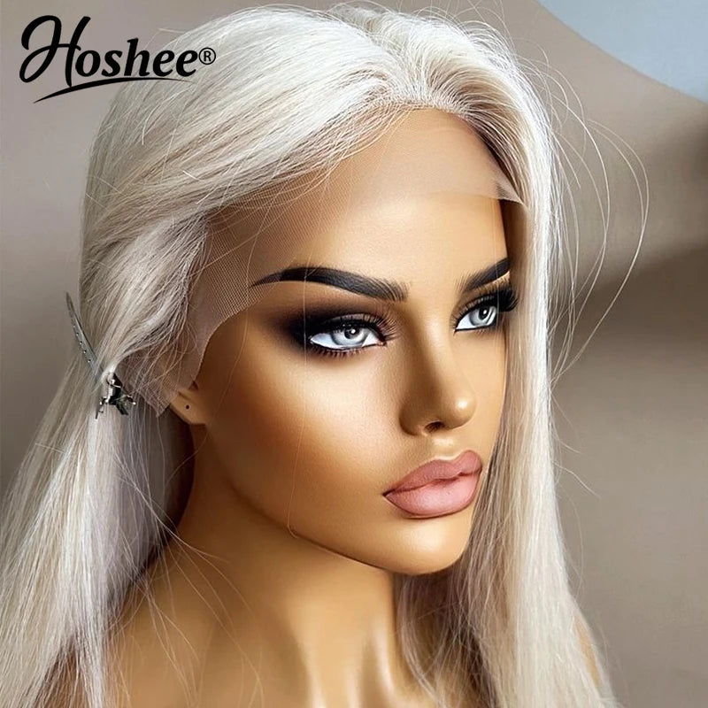 Platinum Blonde Colored Brazilian Remy Human Hair Straight Lace Front