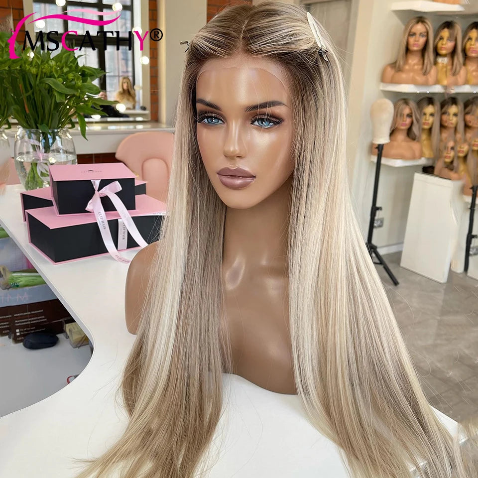 13x4 Ash Blonde Highlight Lace Front Wigs For Women Glueless HD