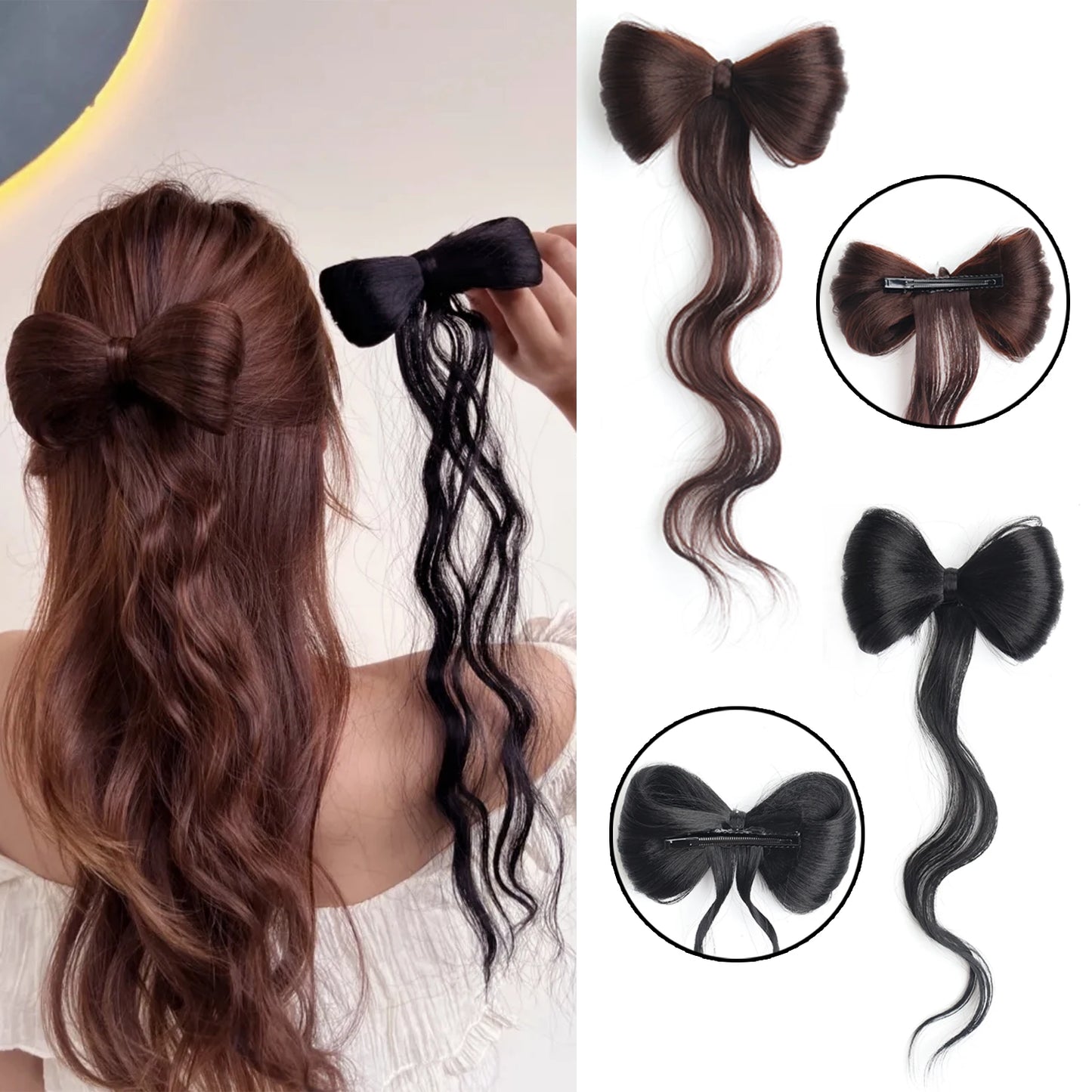 Synthetic Bowknot Hair Bun Claw Clip In Hair Extensions Hair