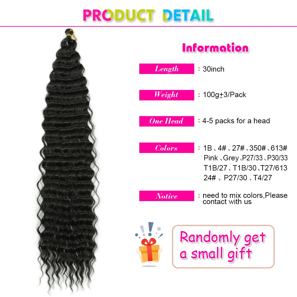 Ocean Wave Crochet Hair Extensions 30Inch Synthetic Deep Twist Curly