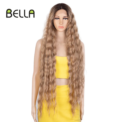 Bella 40 Inch T Part Lace Wigs Synthetic Deep Wave Long Wigs Ombre