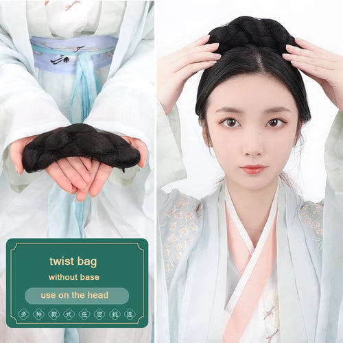 AOSI Synthetic Chinese Traditional Hanfu Wig Hair Bun Retro Black