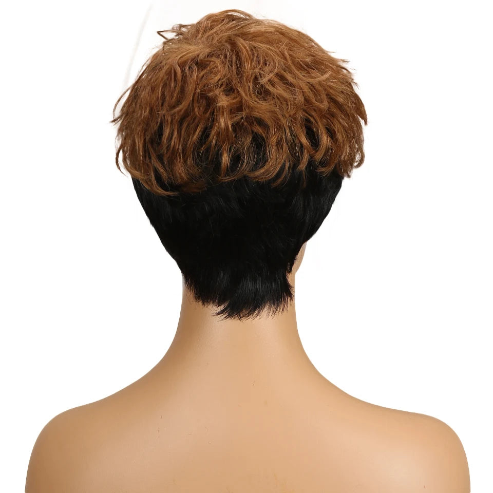 Lekker Wear to go Highlight Gold Brown Short Pixie Cut Human Hair Wigs