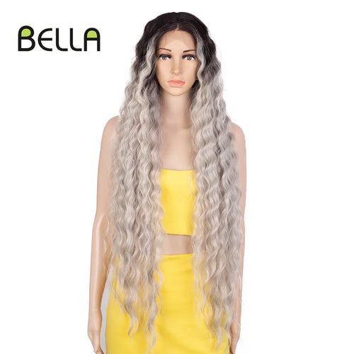 Bella 40 Inch T Part Lace Wigs Synthetic Deep Wave Long Wigs Ombre