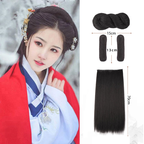 AOSI Synthetic Chinese Traditional Hanfu Wig Hair Bun Retro Black