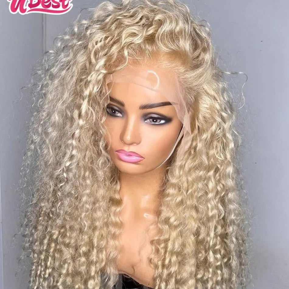 13x4 Transparent 613 Honey Blonde Colored Curly Lace Frontal Wigs