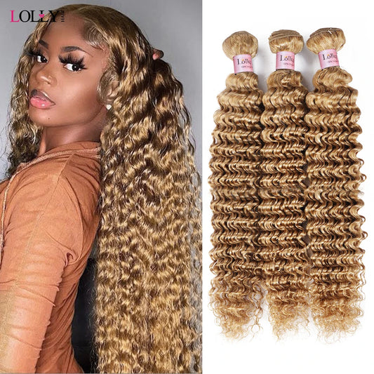 #27 Honey Blonde Bundles Deep Wave Hair Bundles Brazilian Hair Weave