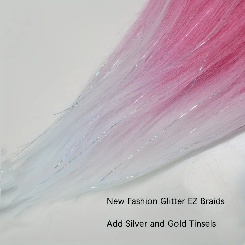 Purple Pink White 3 Tones Ombre Straight Braids Blend Hair Tinsel