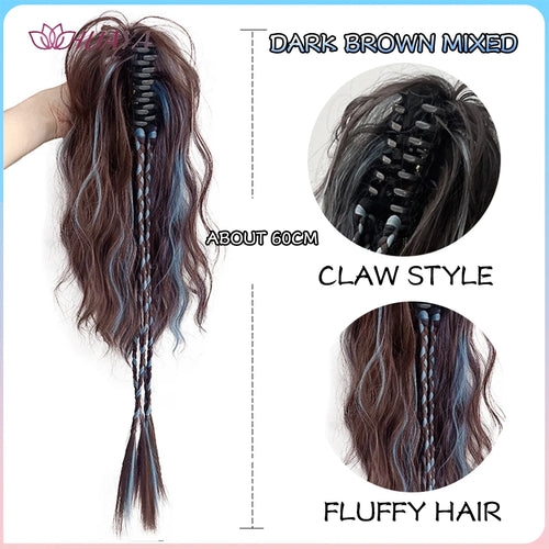 HUAYA Synthetic Claw Clip Ponytail Braid Hair Extensions Long Curly