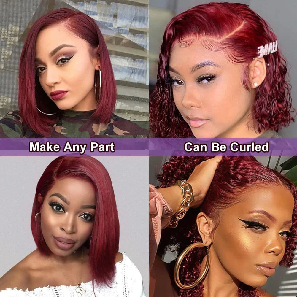 99J Burgundy Lace Front Wigs Human Hair Pre Plucked Red Bob Wig Human