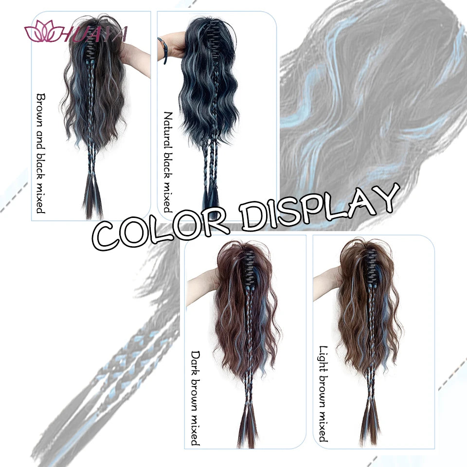 HUAYA Synthetic Claw Clip Ponytail Braid Hair Extensions Long Curly