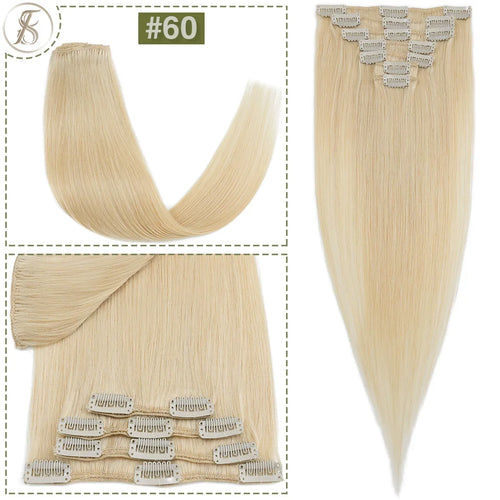 TESS 7Pcs/Set Human Hair Clip In Hair Extensions Natural Extension