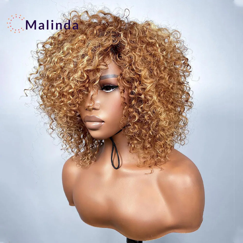 Honey Blonde Curly 13x4 Invisible Transparent Lace Front Wig