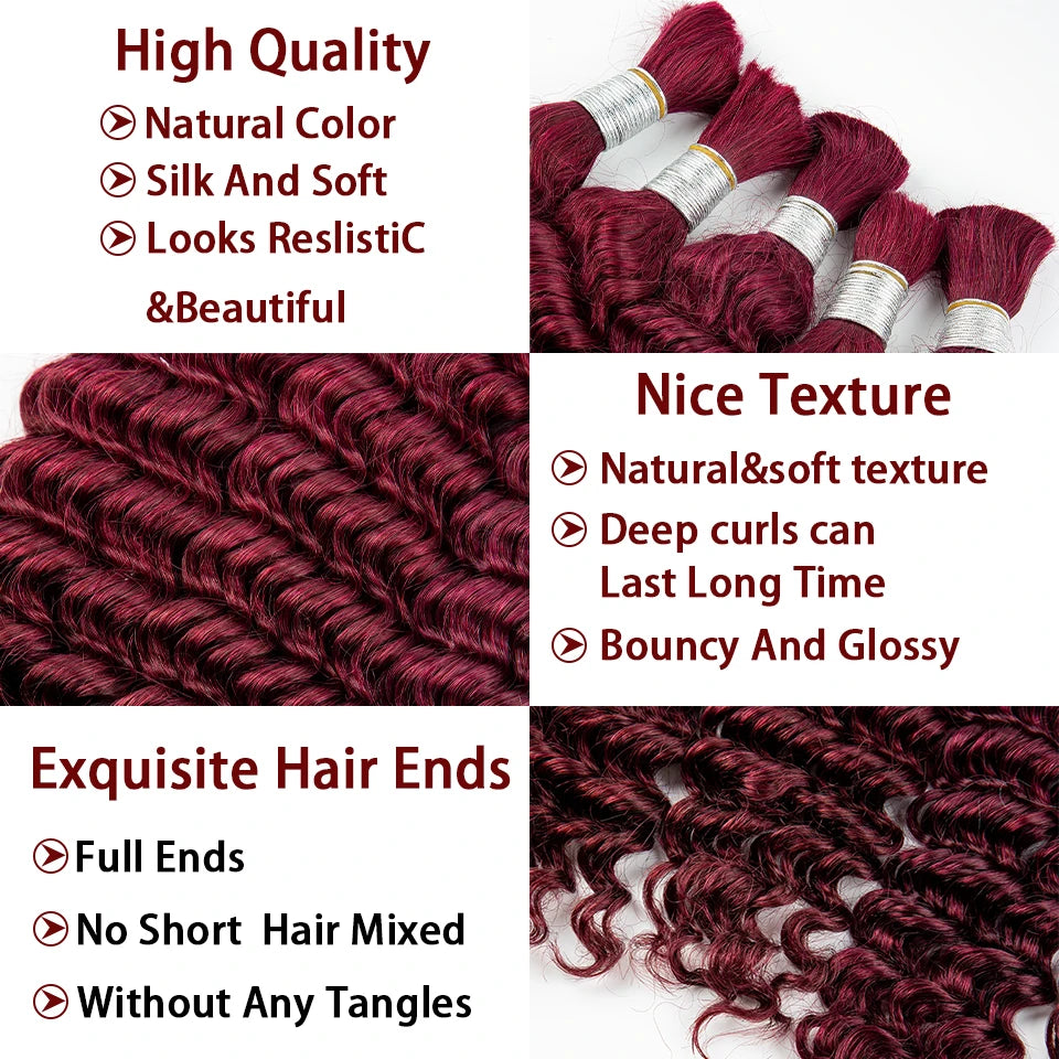 28 In 99J Color Deep Wave Bulk Human Hair for Braiding No Weft Virgin