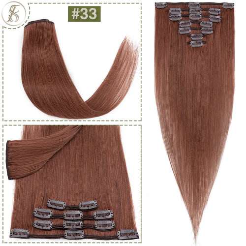 TESS 7Pcs/Set Human Hair Clip In Hair Extensions Natural Extension