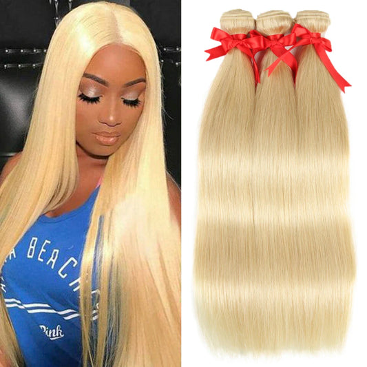 Sleek Straight Human Hair Bundles 613 Blonde Brazilian Straight Human