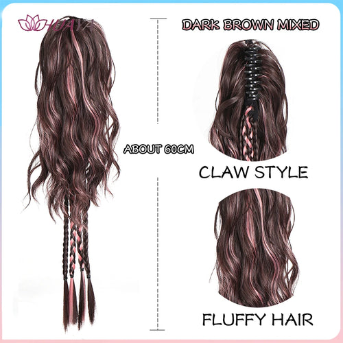 HUAYA Synthetic Claw Clip Ponytail Braid Hair Extensions Long Curly