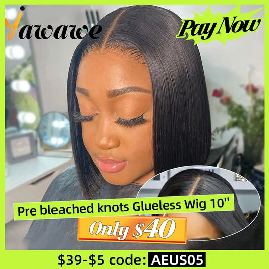 YAWAWE Pre-Bleached Knots Glueless Wig Ready To Wear Wigs Straight