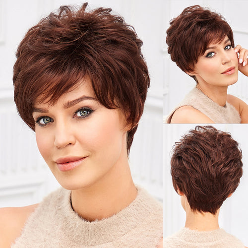 Light Blonde Mixed Off-White Short Pixie Cut Wigs for Women With Bangs