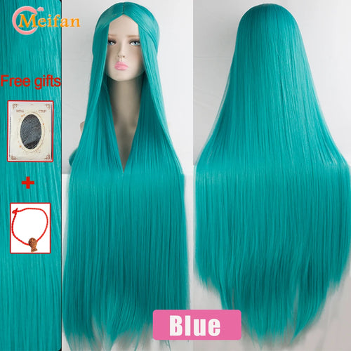 MEIFAN 100CM Synthetic Cosplay Anime Costume Wig Blonde Blue Red Pink