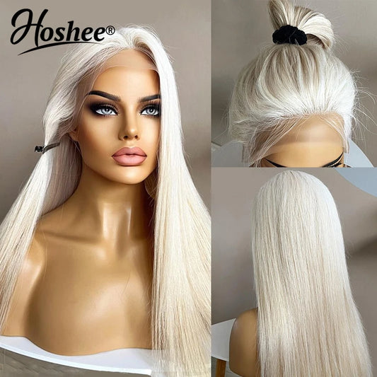 Platinum Blonde Colored Brazilian Remy Human Hair Straight Lace Front