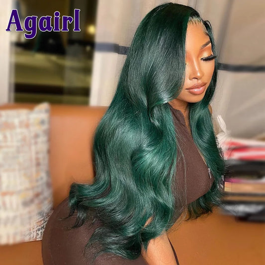 Olive Green Body Wave Human Hair Wigs Dark Green 13x4/13x6 Lace Front