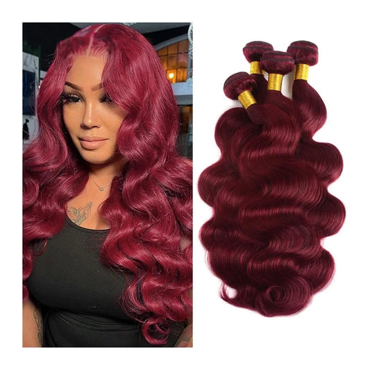 Human Hair Bundles Burgundy Body Wave Bundles Brazilian Red Color