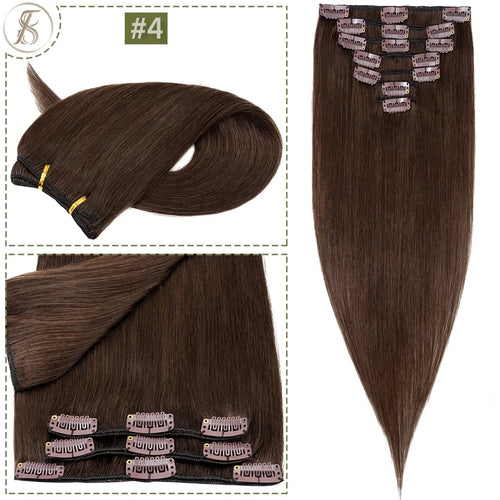 TESS 7Pcs/Set Human Hair Clip In Hair Extensions Natural Extension