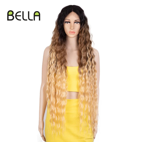 Bella 40 Inch T Part Lace Wigs Synthetic Deep Wave Long Wigs Ombre