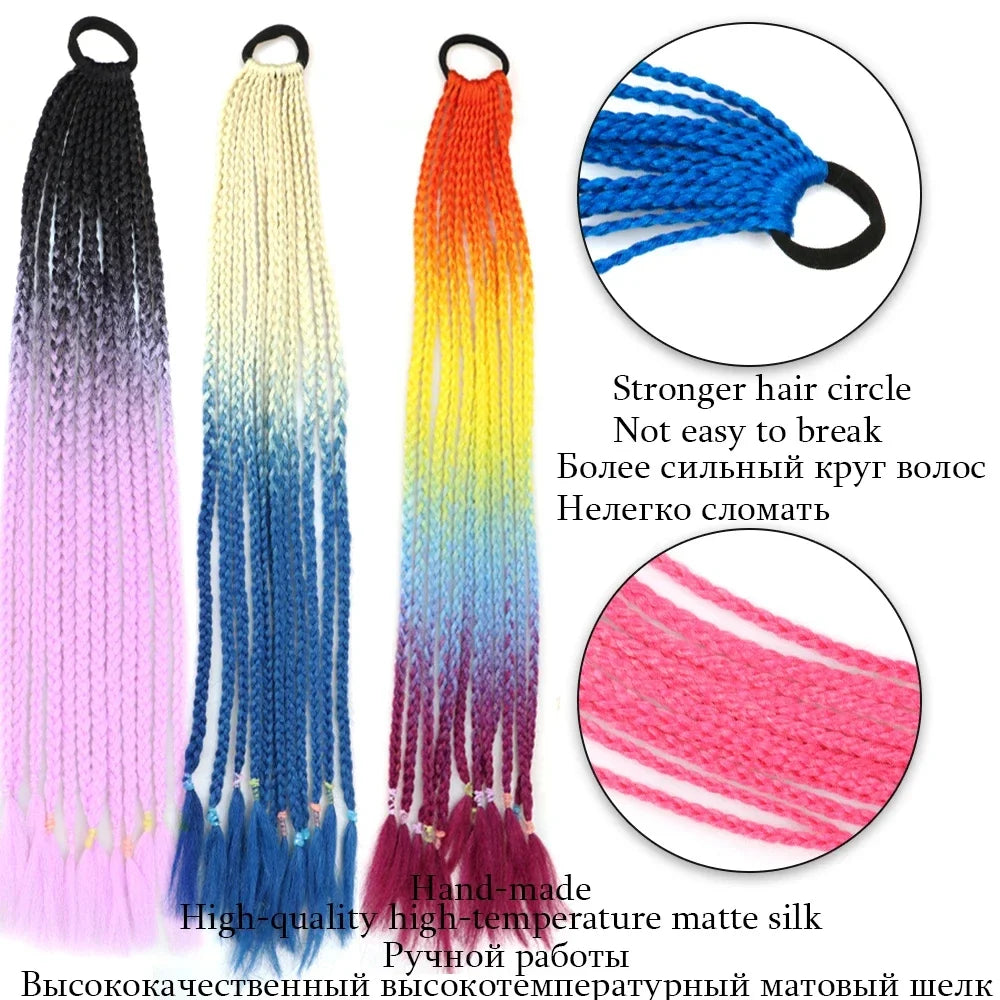 Synthetic Colored Braided Ponytail Hair Extension 60CM Elastic Rubber