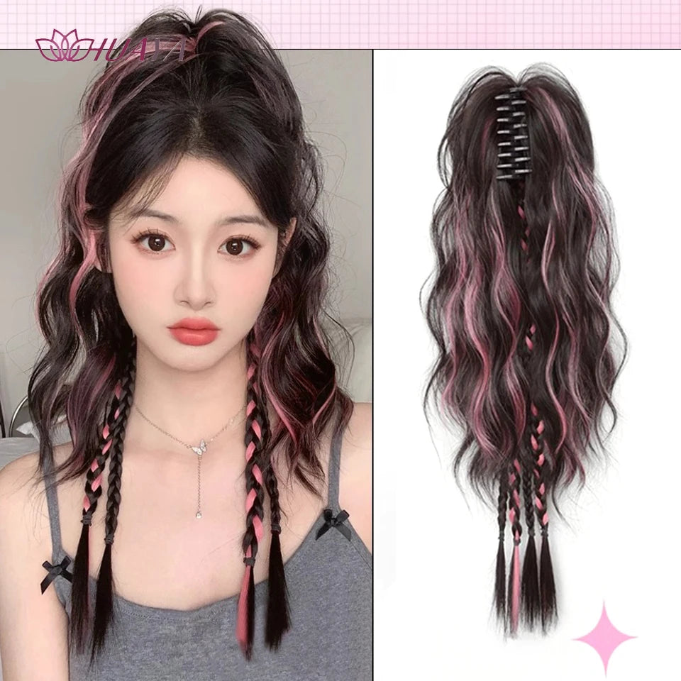 HUAYA Synthetic Claw Clip Ponytail Braid Hair Extensions Long Curly