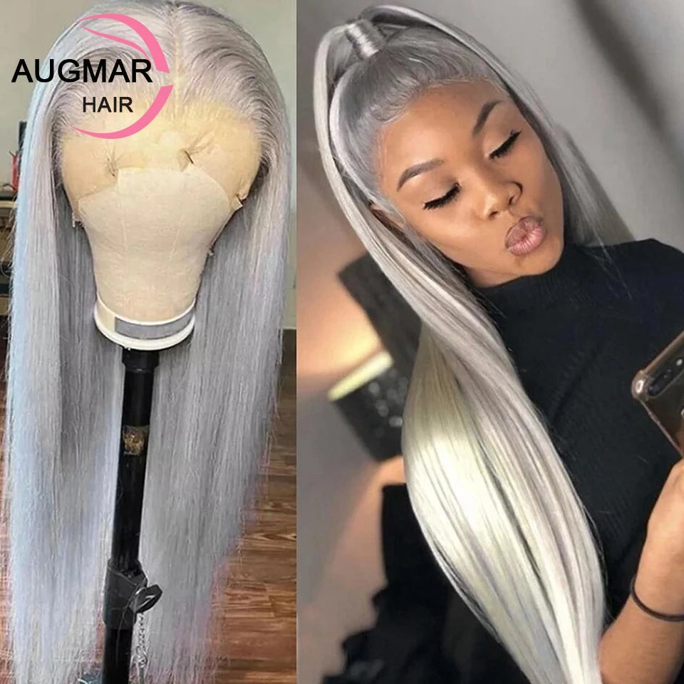 Grey 360 13x6 HD Lace Frontal Wig Pre Plucked Straight Lace Front Wigs