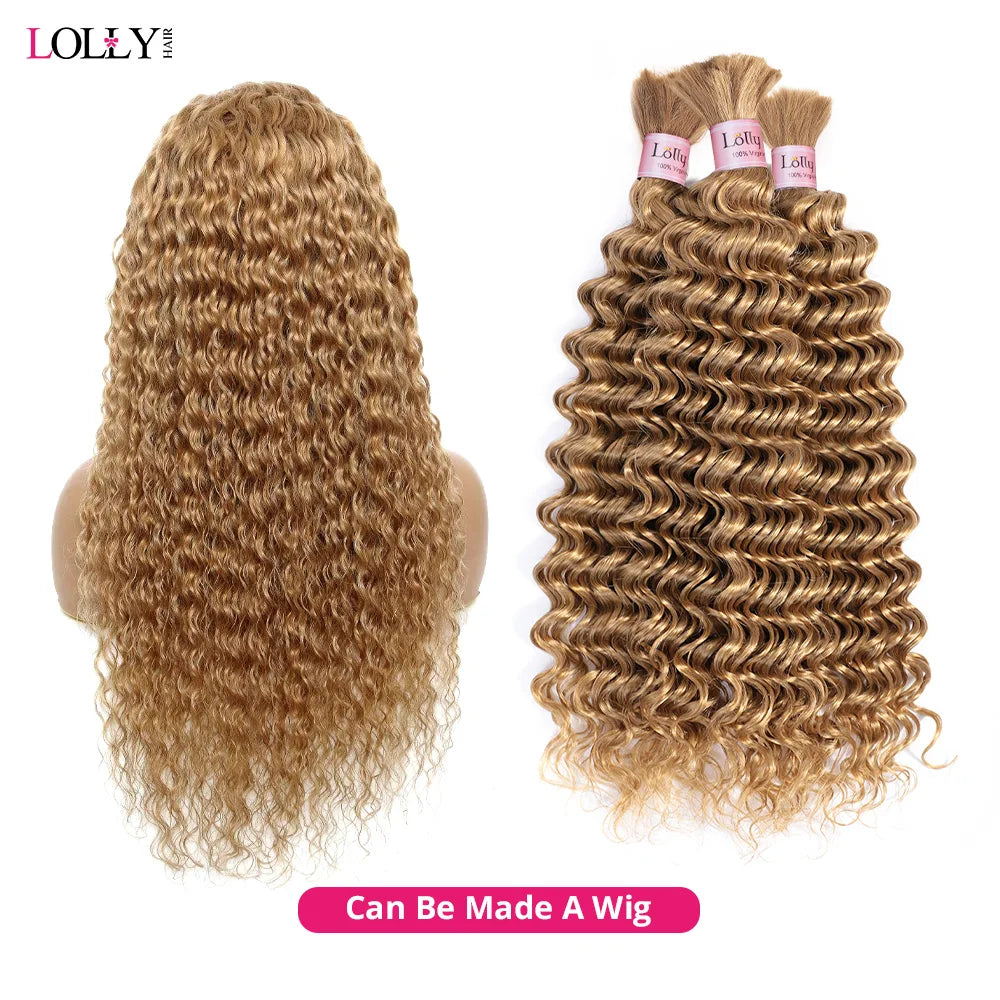 #27 Honey Blonde Bulk Human Hair For Braiding Deep Wave Human Hair