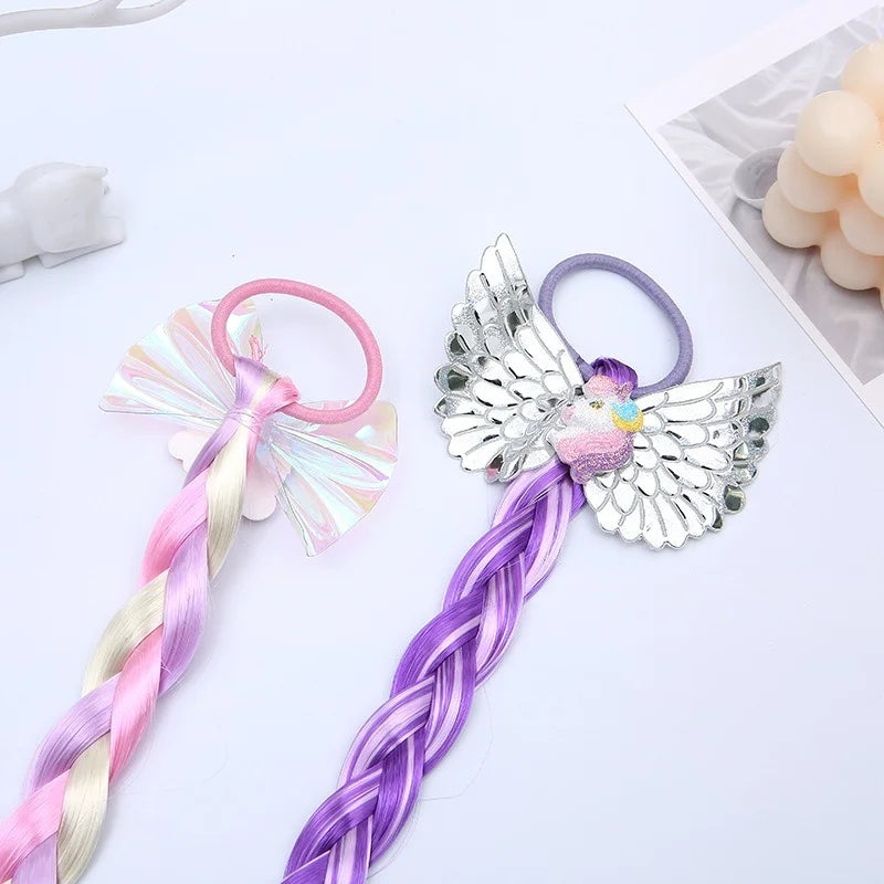 2023 New Girls Cute Cartoon Bow Butterfly Colorful Braid Headband Kids