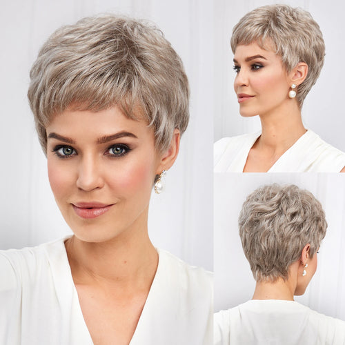 Light Blonde Mixed Off-White Short Pixie Cut Wigs for Women With Bangs