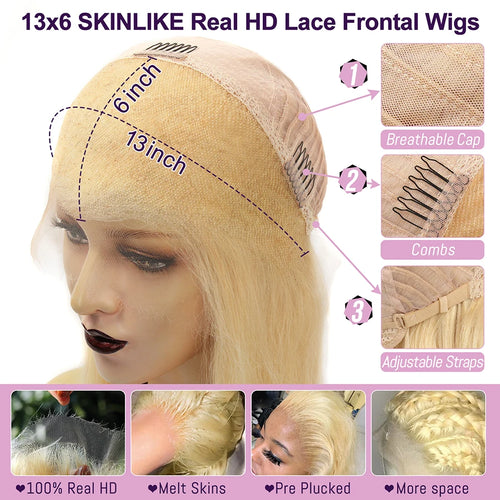 Wow Angel 250% #613 HD Lace Front Wigs 13x6 Blonde Body Wave Wig 13x4