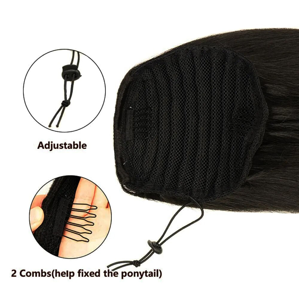 Ponytail Human Hair Extensions With Clip 10"-26" 100gram Natural Color