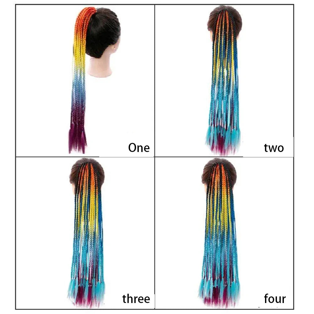 Synthetic Colored Braided Ponytail Hair Extension 60CM Elastic Rubber