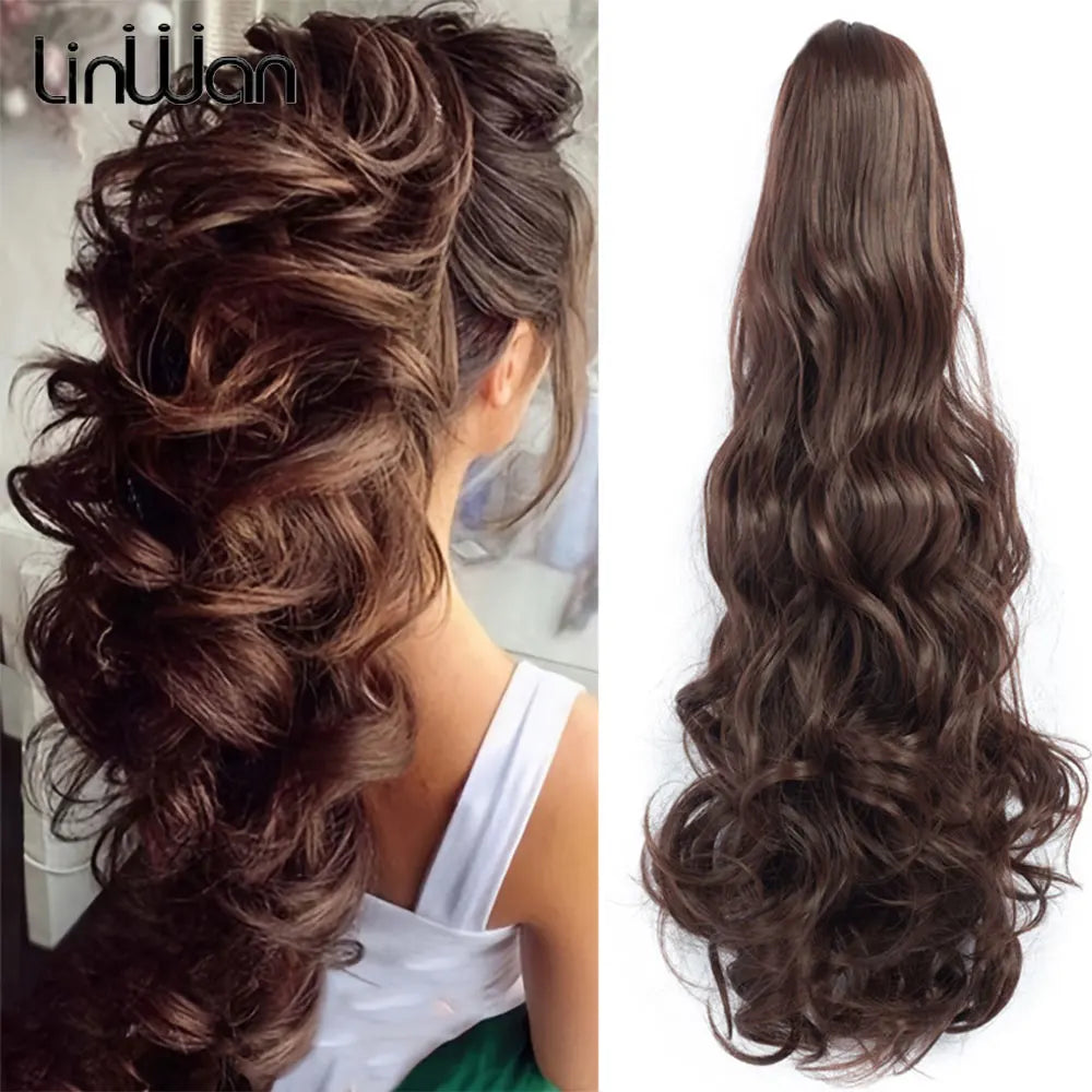 Long Wavy Straight Claw Clip On Ponytail Hair Extension Synthetic