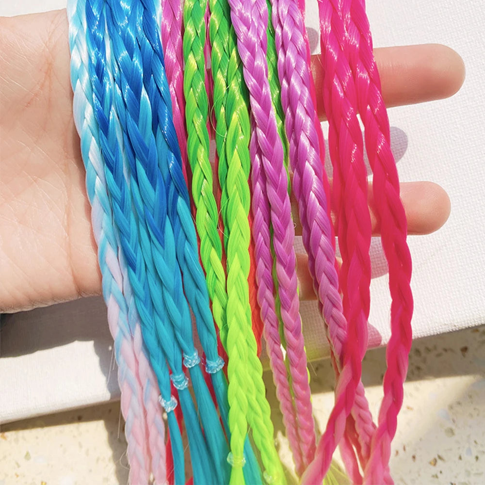 Synthetic Colorful Braids Hair Extensions With Rubber Bands Rainbow