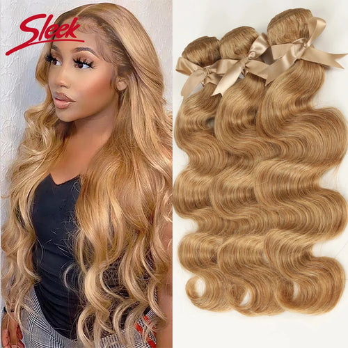 Sleek Honey Blonde 27 Colored Hair Brazilian Body Wave Natural Remy