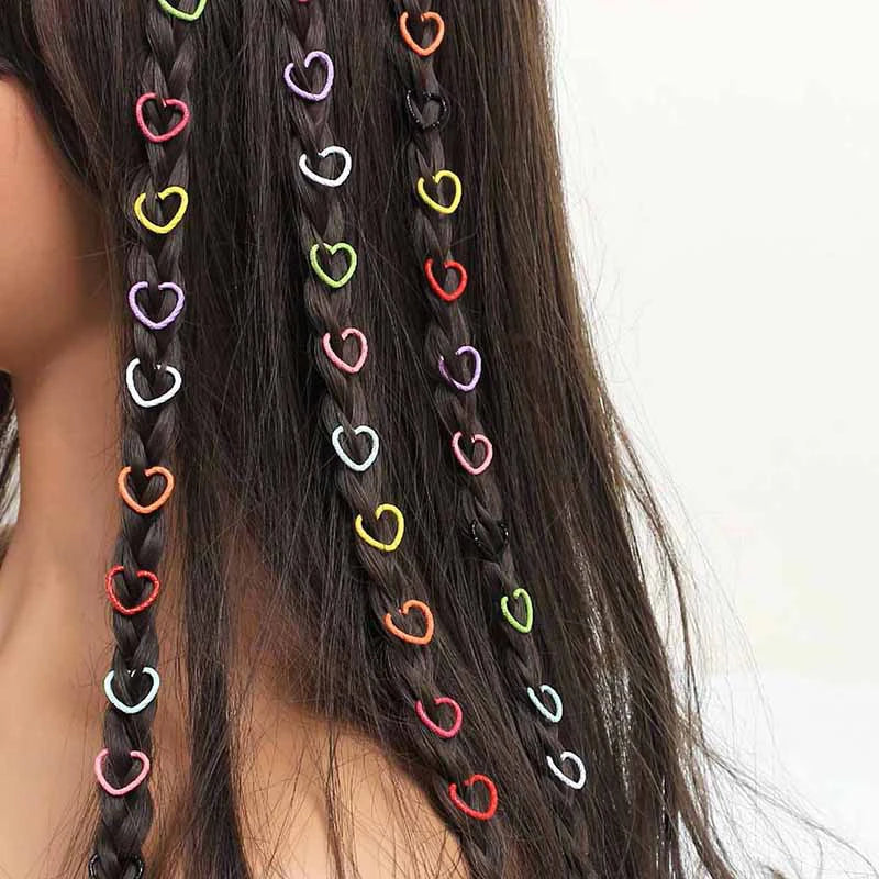 50pcs Love Heart Braid Rings Cuffs Clips Braid Decors Hair Jewelry For