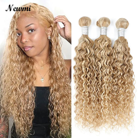 P27/613 Water Wave Bundles Highlight Human Hair Bundles Honey Blonde 8