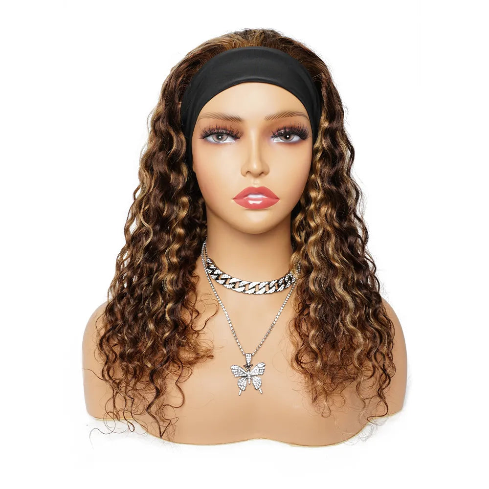 Headband Wigs Ombre Human Hair Water Wave Curly Headband Human Hair