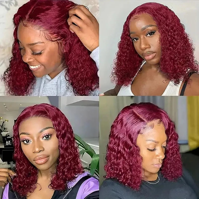 Red Bob Wig 99J Burgundy Lace Front Wig 13x4 Curly Human Hair Wigs