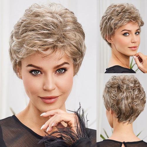 Light Blonde Mixed Off-White Short Pixie Cut Wigs for Women With Bangs