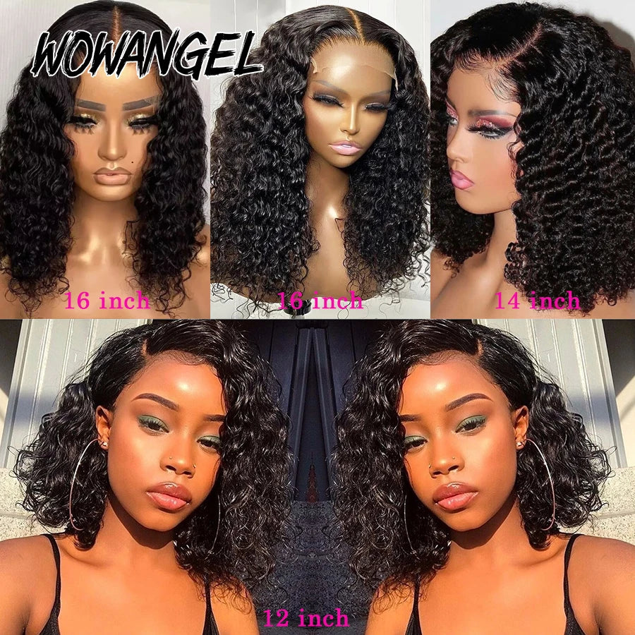 Wow Angel Glueless Short Curly Bob Hair Wig Human Hair 5x5 HD Lace